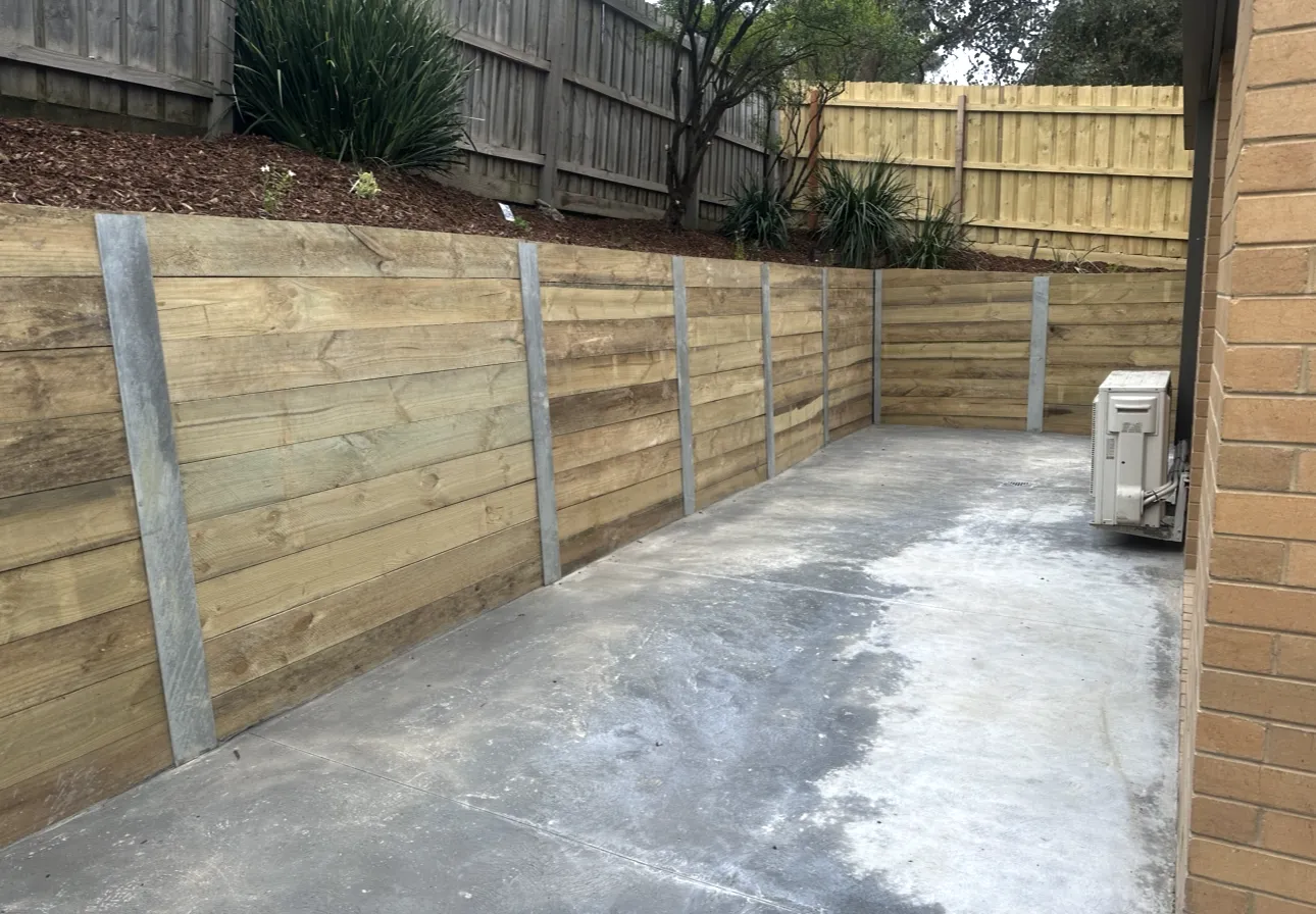 Timber retaining wall completed